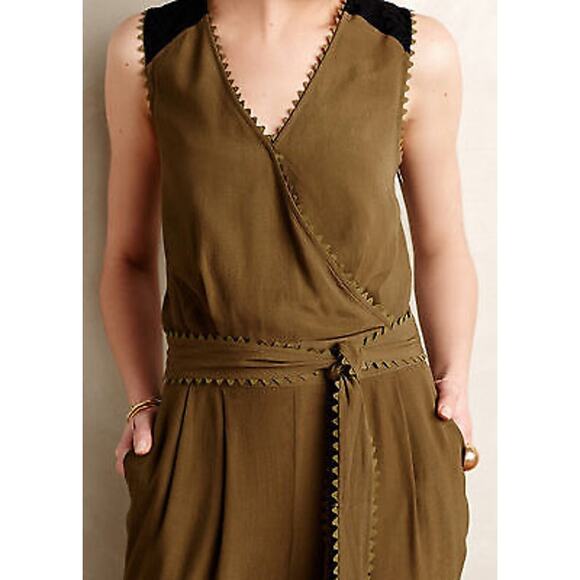 Leifsdottir by Anthropologie Olive Green Wrap Jumpsuit Size 0P - Picture 2 of 7